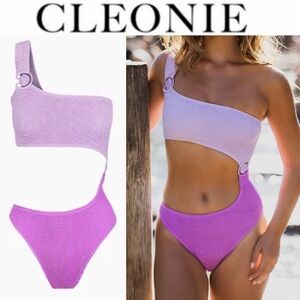 Cleonie Dana Maillot Lilac Violet Cutout One-Shoulder One-Piece Swimsuit OS 180$